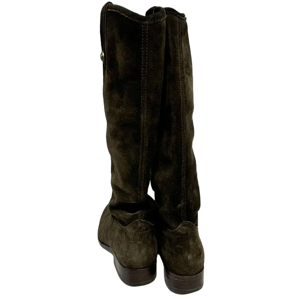 Frye Melissa Button Green, Fatigue Suede Tall Riding Boots 6